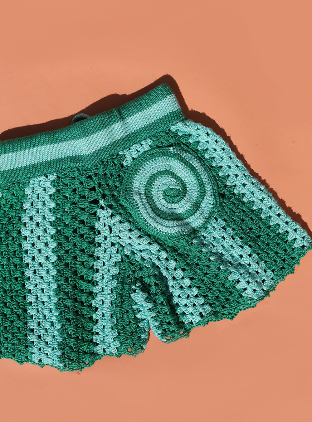 Jade & Aqua Swirl Crochet Shorts